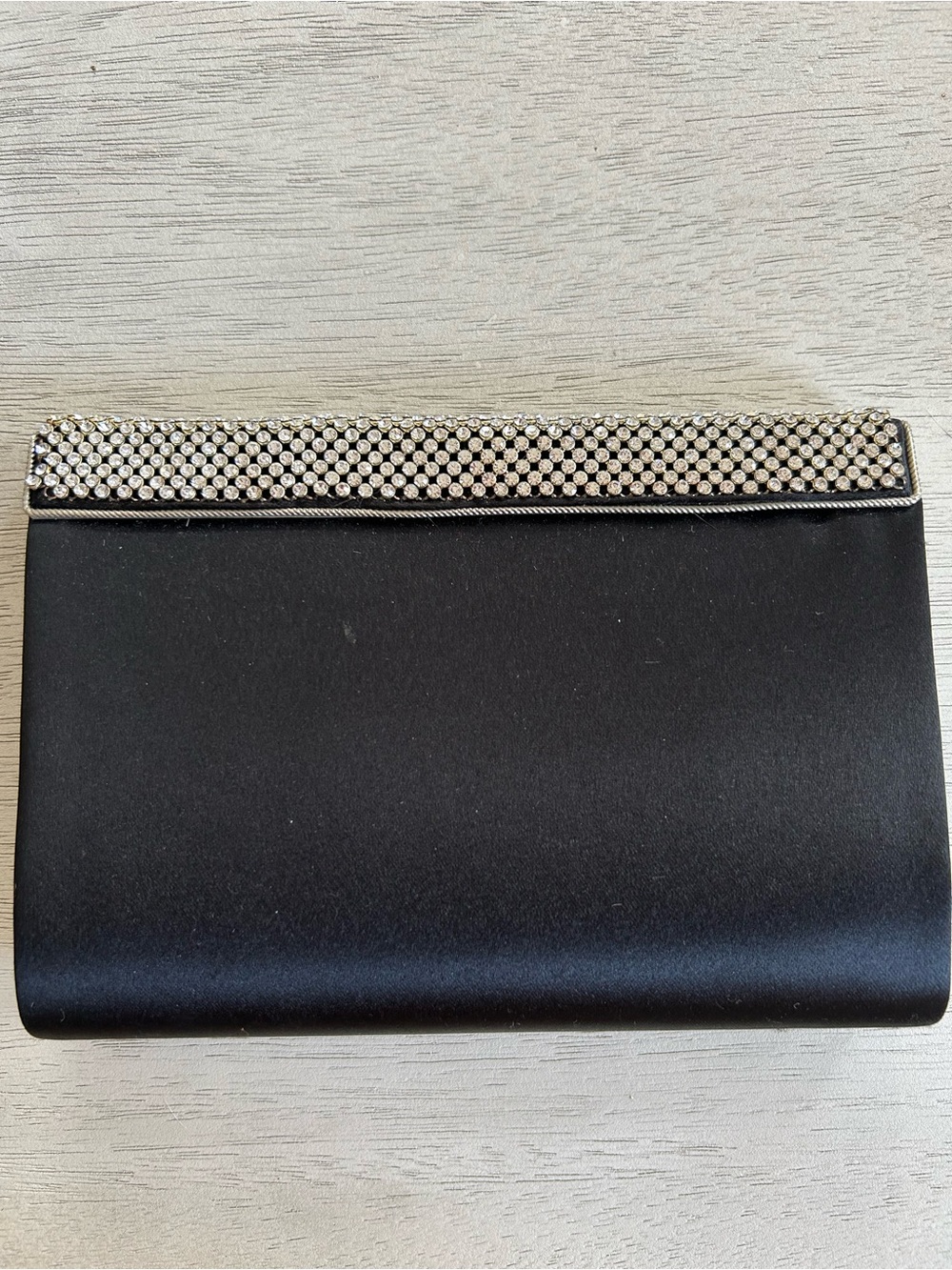 Aqua Black Satin Evening Clutch with Rhinestone Trim